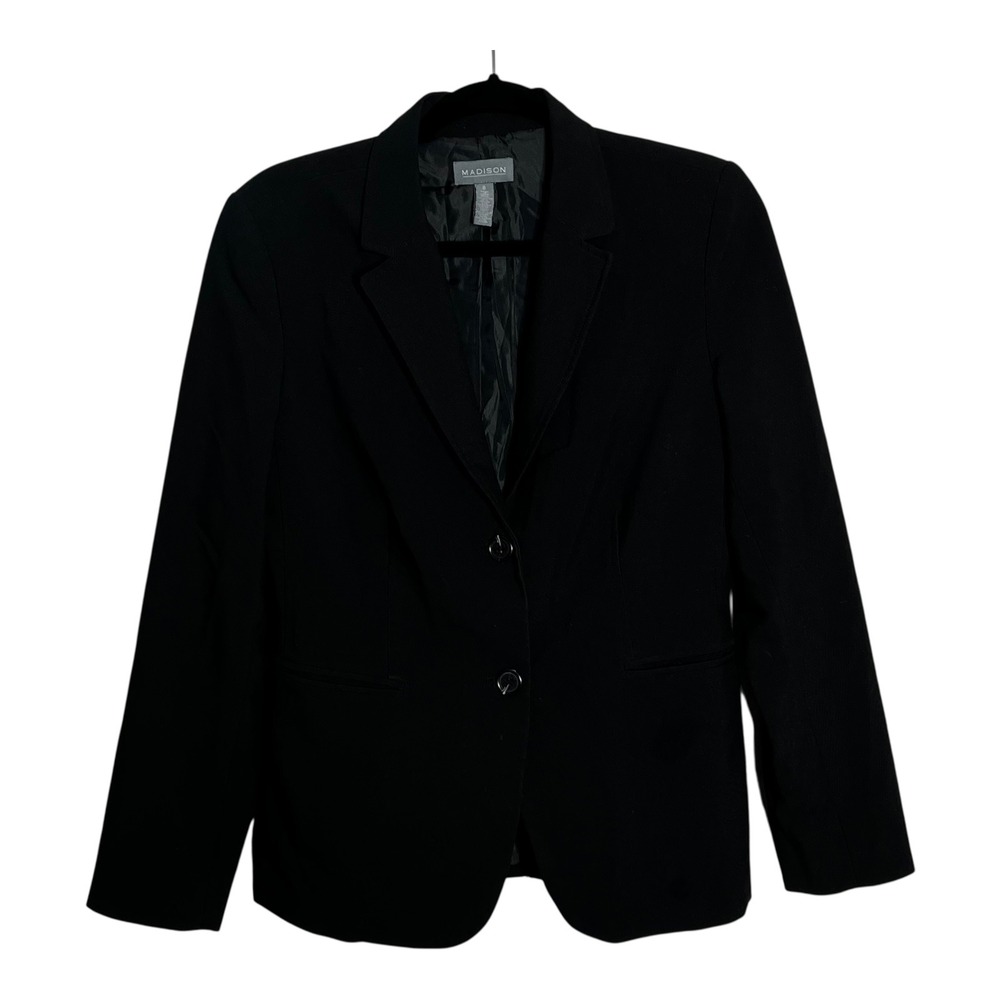 Madison Black Blazer Women's Size 8 Two Button Lapel Collar Classic‎ Work Office